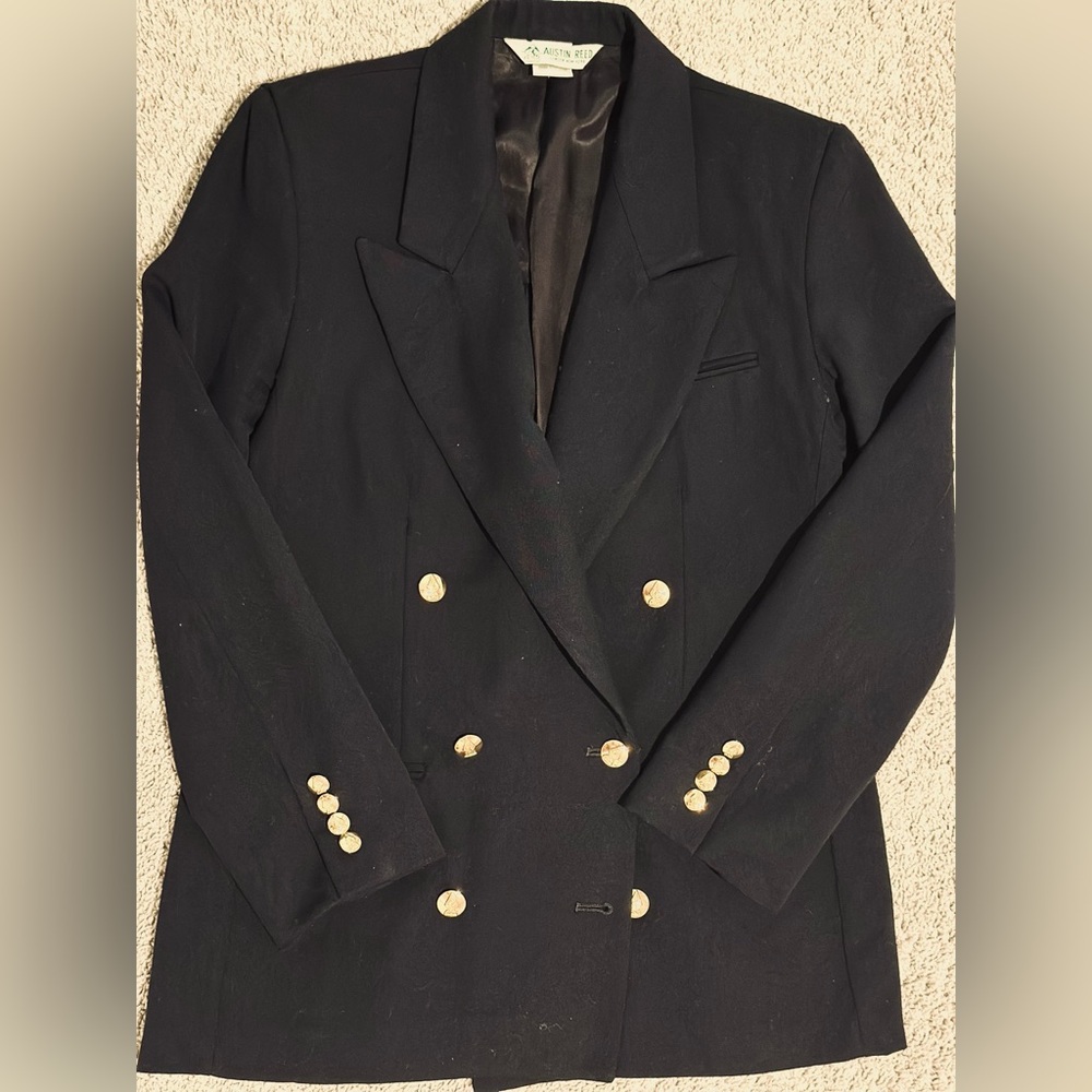 Austin Reed Black Double-Breasted Pea Coat with Gold Buttons